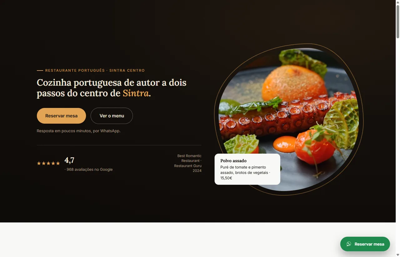 Estudo de redesign: restaurante em Sintra
