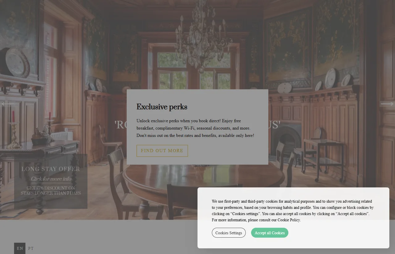 Antes: site original de hospedagem em Cascais