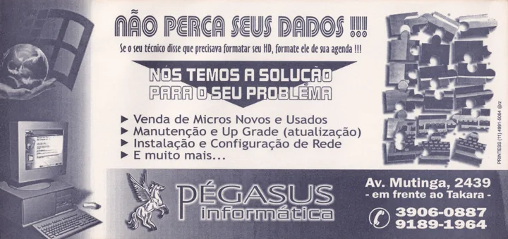 Anúncio antigo dos serviços da Pegasus